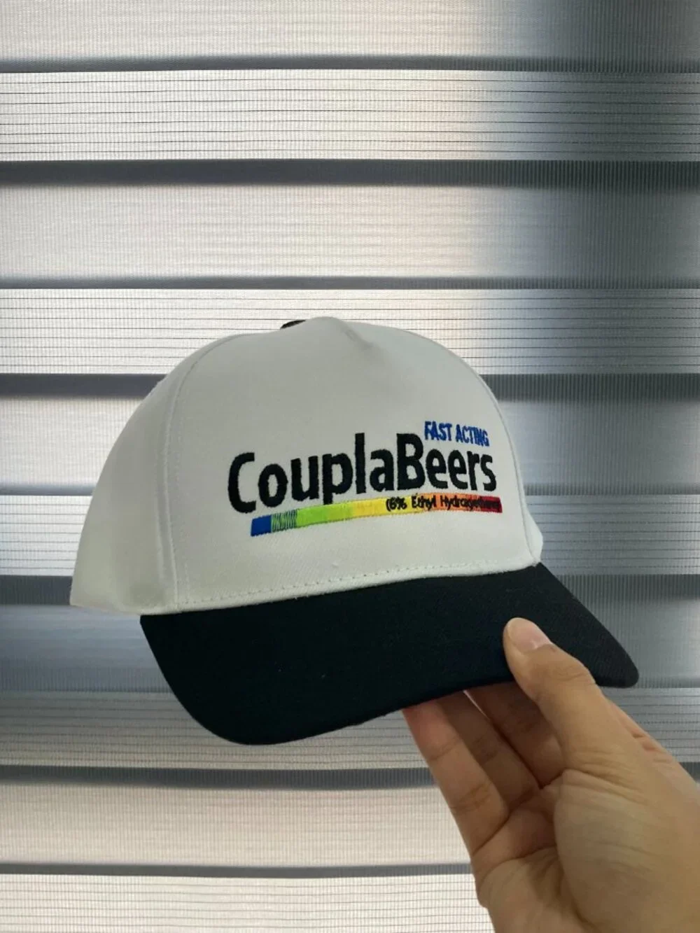 CouplaBeers Embroidered Hat White Black Two-Tone Baseball Cap Funny Beer Graphic